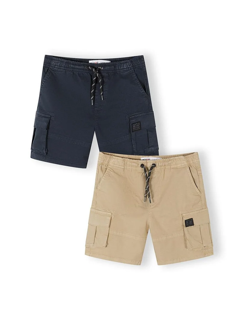 مينوتي Boys 2-pack woven cargo shorts navy beige adjustable waist 3 to 15 years